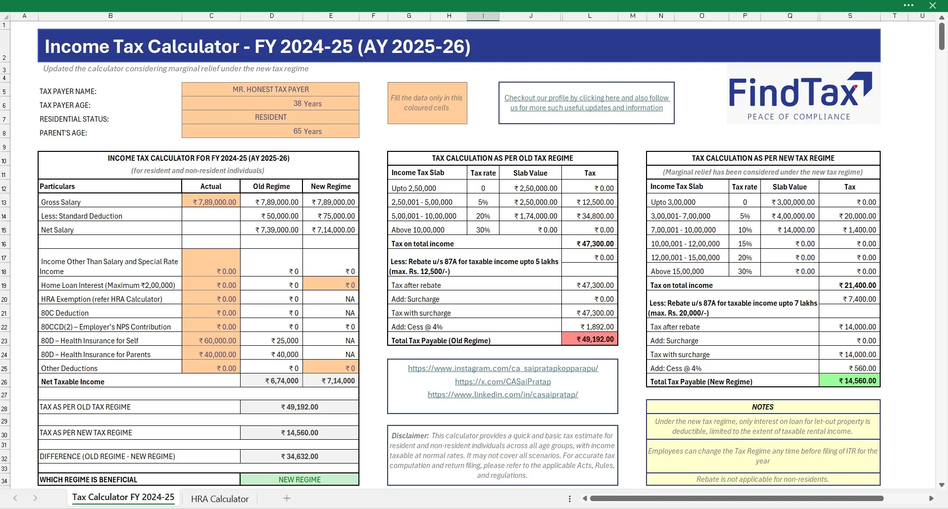 Income Tax Calculator 2024-25 Excel